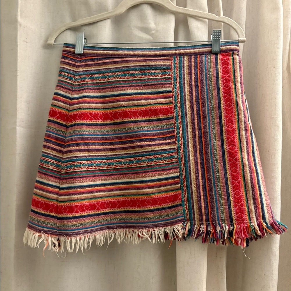 Hello Molly Vibrant Striped Fringe Mini Skirt